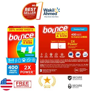 Bounce Select a Size Fabric Softener Dryer Sheets 400 Count – Outdoor Fresh Scent, Static & Wrinkle Control