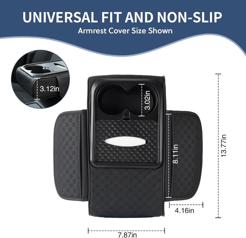 Leather Center Console Cover with Cup Holder,Booster Arm Rest Cover for Car Middle Console Cover,Fit For Nissan /Honda /Accord/Civic /CRV /Hrv /Kia /Sorento /Toyota /Corolla /4Runner /Camry /Hyundai /Mazda