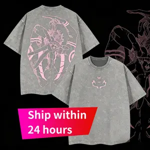 Ship within 24 hours Ryom SukunVintage Unisex Oversize Anime Manga Acid Washed Cotton T-shirt Graphic Tee Anime Lover Anime Merch Fan Outfits Men Boys Merch Valentine's Day Gift Hooded Sweatshirt Round Neck Sweatshirt