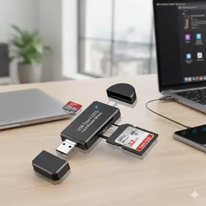 USB 3.0 OTG Card Reader, Type-C & Micro USB Adapter, USB Port Adapters for Android Phone, Tablet, Laptop, Camera. Supports Micro SD / TF Memory Cards, Plug & Play High-Speed Data Transfer, Portable Storage Expansion.