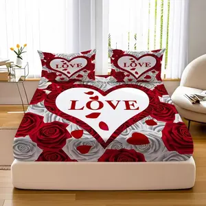 3pc Creative Fashion Heart Rose Flower Decorative Bedroom Bedding Set, Soft Polyester Fabric, All-Season Comfort, Home & Guest Room Essential