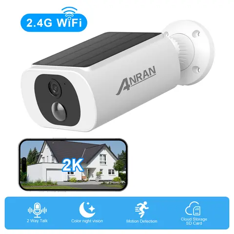 Anran Trend Smart Home Gadgets Wireless Outdoor Solar Security Camera - 3MP, Floodlight, 2.4G WiFi, Color Night Vision, 2-Way Talk, Waterproof, Alexa-Compatible, Batteries, Wall Mount, Micro SD Support