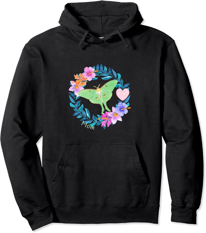 Luna Moth Mom Love in Orchid Floral Wreath Pullover Hoodie - Jacobjbt Shop 87B0923ZLJGH