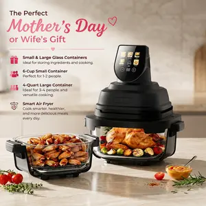 5-in-1 Glass Air Fryer, 4QT Non-Toxic Glass Basket Airfryer with 6-Cup Pot, 1500W Fast Cooking, 90% Less Oil Healthy Fryer, Dishwasher Safe, Visual Cooking for Family & Single Servings