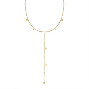 Gold Beaded Lariat Necklace Waterproof
