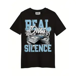 Dunkare Men's Legend Blue 11s Graphic T-Shirt - Move In Silence Money Design, 100% Cotton Relaxed Fit Casual Streetwear Tee, Black With Blue & White Print, Machine Washable Summer Top