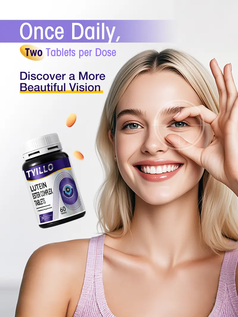 Product Introduction of Tyillo Blueberry Lutein Ester Complex Tablets，Support eye health，Nutrition & Wellness-with Lutein ester 10.1mg, zeaxanthin 2mg-Take care of your eye health，Moisturize the eyes，Suitable for daily dietary vitamin supplementation-60 Tablets. 4