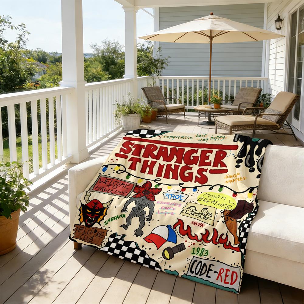 Stranger Things Flannel Blanket | Cozy Hawkins-Inspired Throw for Nostalgic Fans | Soft & Warm for Couch, Bed, and Movie Nights Suitable for all four seasons This is the best gift for couples, children, parents and friends, and it can express deep love.
