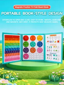 Magnetic Fraction Tri-Fold Board Book | Hands-On Visual Math Manipulative for Early Learners | Includes Dry-Erase Activity Cards & Travel-Ready Storage | Ages 3+
