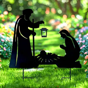 Solar Garden Stake Light, Jesus Birth Iron Art, LED, Daytime Charging, Night Auto-On, Perfect Gift for Mother, Grandmother, Friends