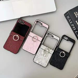 Korean Luxury Snakeskin With Ring Portable Phone Case for Samsung Galaxy Z Flip7 flip6 ZFlip 6 Z flip5 flip4 flip3 Back Cover