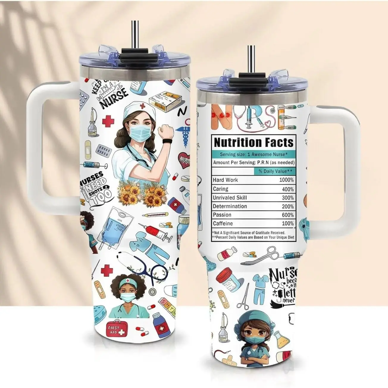 40oz Nurse Cups Tumbler with Handle Stainless Steel Nurse Appreciation Gifts for Women Coffee Travel Mug, Nurses Week Nursing School Graduation Gifts