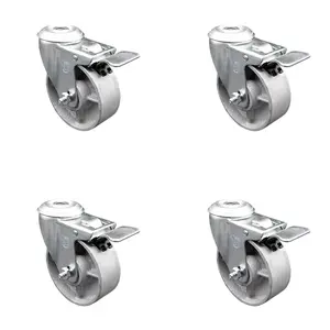 Service Caster SCC-BHTTL20S414-SSS-4 Silver Metal Castors, Semi Steel Cast Iron Swivel Bolt Hole Caster with 4x1.25 in. Wheels - Set of 4