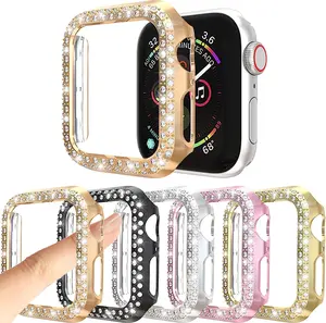 [5-Pack] Protector Case Compatible with Apple Watch Series 3 Series 2 Series 1 38Mm Cover, without Screen Film, Double Row Bling Crystal Diamonds Protective Cover Bumper Frame Accessories (38Mm) RICHONE