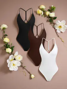 Sexy V-Neck Ribbed Back Slim Fit Waist Crop Top, Sleeveless, Perfect for High-Waisted Pants and Skirts, Versatile Three-Piece Set