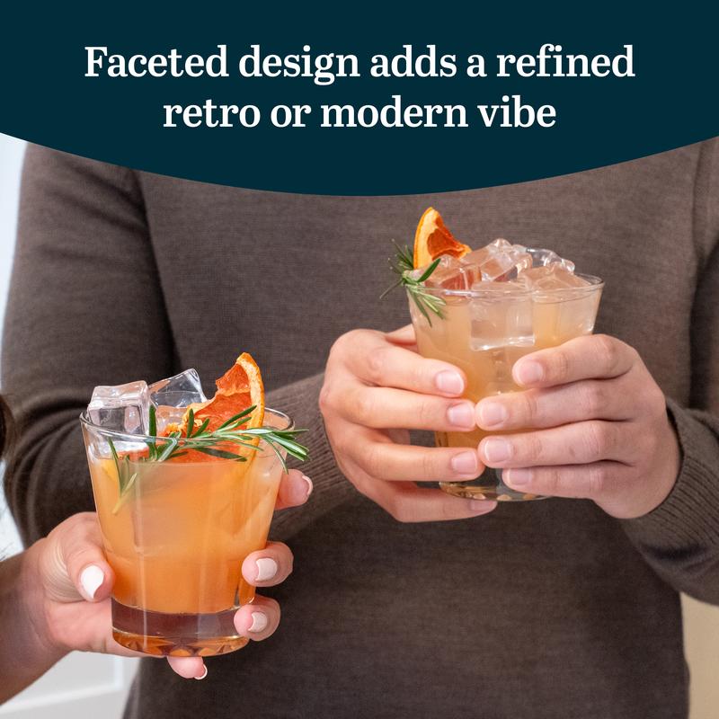 Libbey Bellevue Double Old Fashion Glass Set, 11.5 Oz, Clear, Retro Double Walled Whiskey Glasses, Modern Glassware Set of 4 for Cocktails, Water, and More