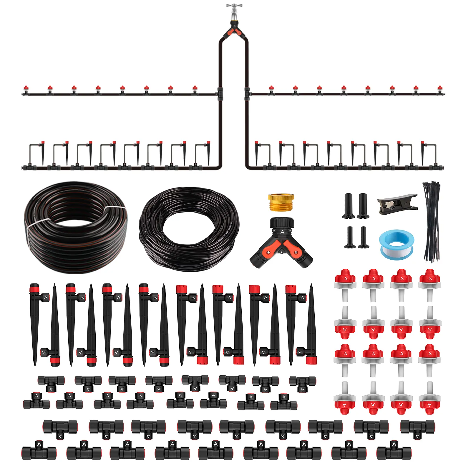 ANLEOLIFE 230FT Adjustable Spray Nozzle Drip Irrigation Kit, All-in-Box Complete Garden Watering System with 1/2”-1/4” Quick-Connect Tube Hose, 32 Emitters, DIY Setup for Raised Beds, Outdoor Garden Accessories