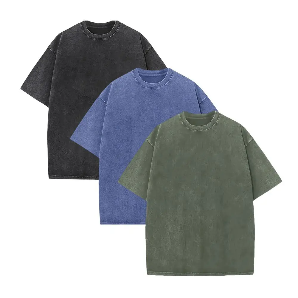 Vintage Acid Wash Heavyweight Cotton T Shirts for Men, Oversized Baggy Gym Workout Casual Tees (1/4 Pack)