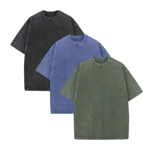Vintage Acid Wash Heavyweight Cotton T Shirts for Men, Oversized Baggy Gym Workout Casual Tees (1/4 Pack)