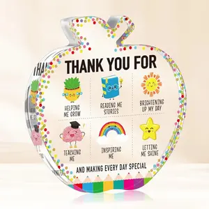 Apple Teacher Appreciation Gift, Acrylic Thank You Teacher Plaque Sign, Desk Decor for Classroom, Office, Living Room