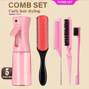 5pcs Hair Styling Set, Hair Styling Tools for Women, Curling Brush, Spray Bottle, Smoothing Brushes, Tail Comb, Edge Brush, Perfect for Curls, Gift Idea