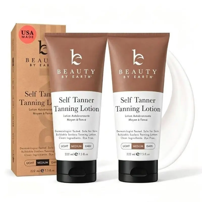 【Buy 1 Get 1 Free】Beauty by Earth Gradual Self Tanner Body Lotion, Natural Sunless Tanning Lotion, Streak Free, Hydrating Bronzed Glow, Made in USA, Vegan, Cruelty Free, Pregnancy Safe