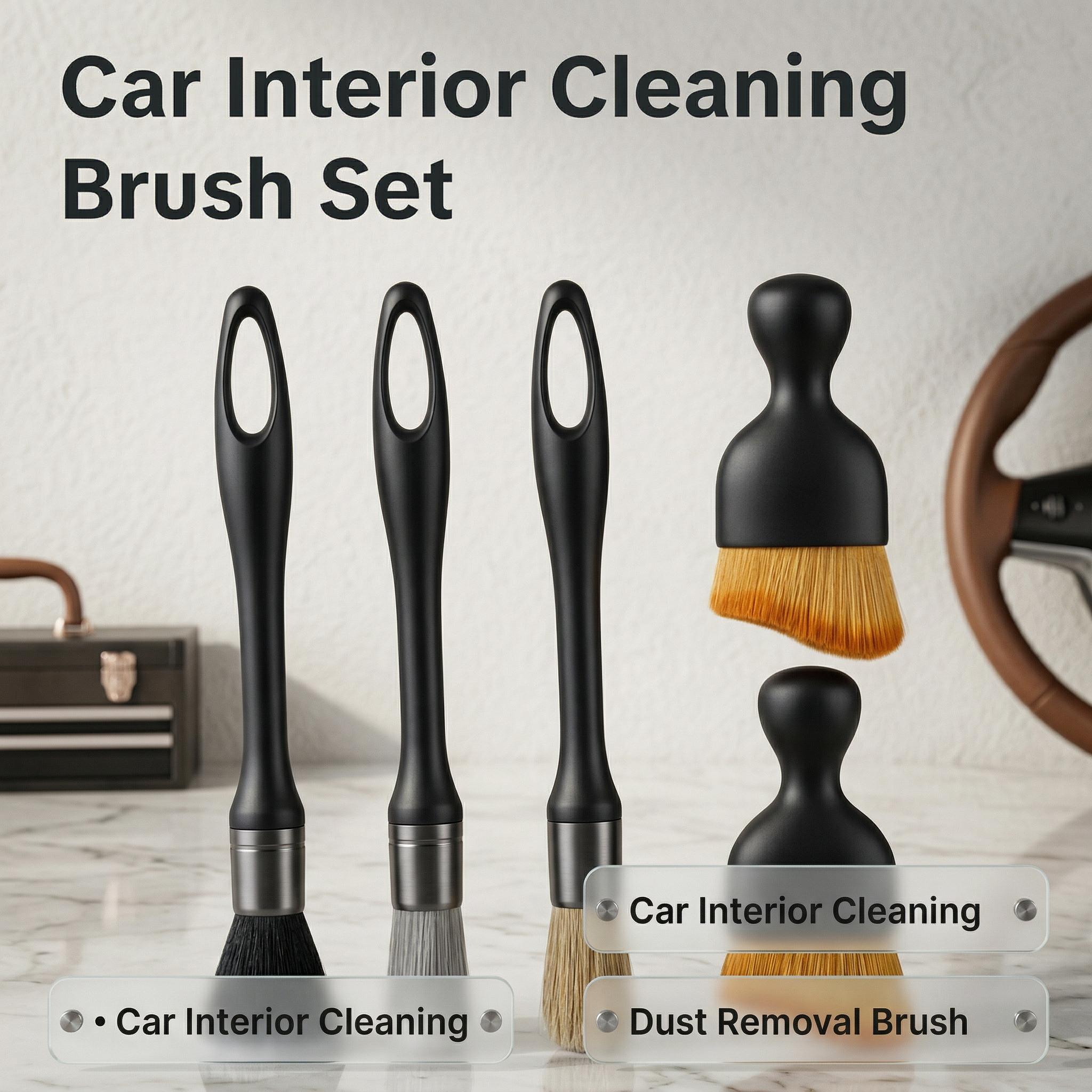 4Pcs Car Detailing Brush Set, Soft Auto Interior Cleaning Brushes for Dust Removal, Portable Car Valeting Kit, Professional Car Cleaning Supplies for Interior, Automotive Detailing Tools