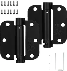 2 Pack Self-Closing Door Hinge 3.5 Inch Rounded 5/8 Radius, Spring Hinges Adjustable Tension, Automatic Door Closer Hinge for Interior Exterior Residential Standard Indoor Doors,Matte Black