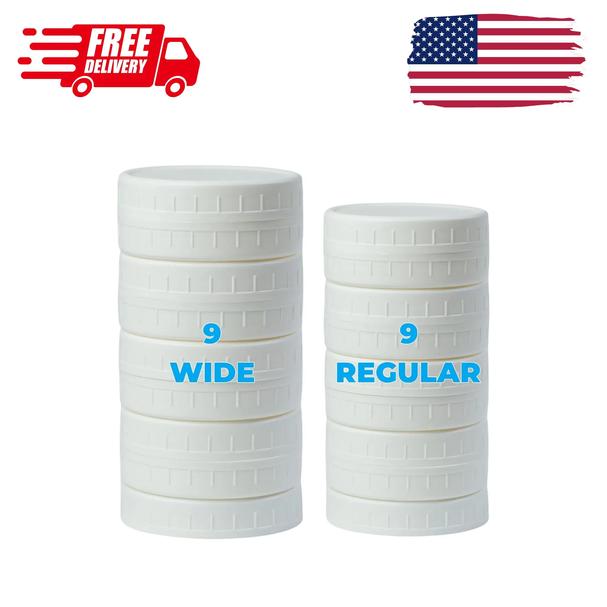 18 Pack White Plastic Mason Jar Lids with Silicone Sealing Rings