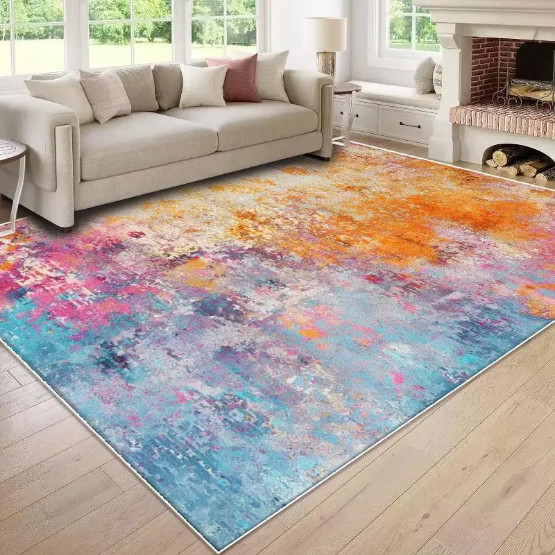 Abstract Art Pattern Area Rug, 1 Count Bohemian Style Non-slip Soft Machine Washable Floor Mat, Decorative Carpet for Home Living Room Bedroom, Home Decor, Abstract Area Rugs, Boho Washable Rug, Abstract Styled Rug