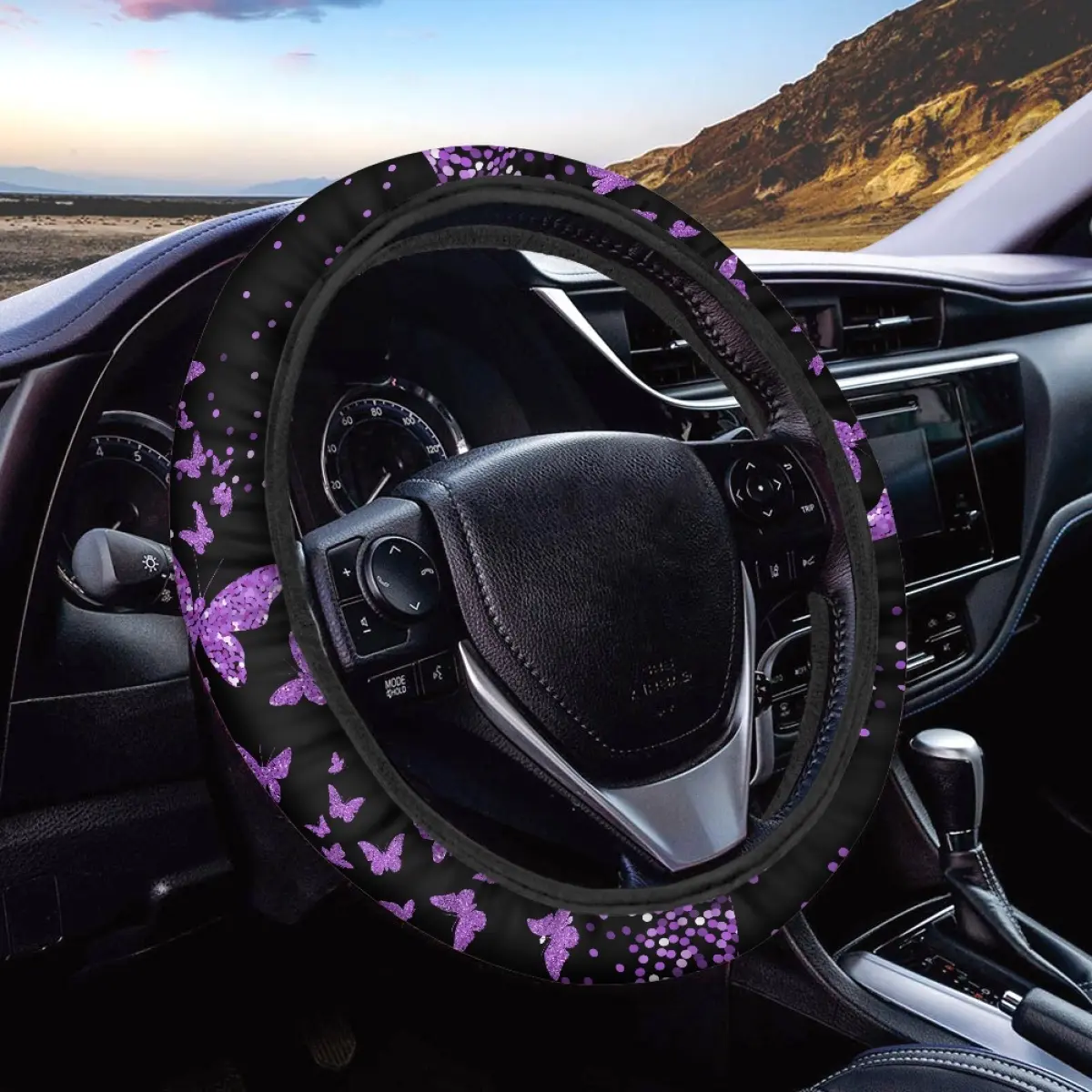 Shining Butterfly Steering Wheel Cover, 15-in Anti-Slip Elastic Car Steering Wheel Insert Accessories, Suitable for Cars, SUVs, Trucks, Enhances Driving Enjoyment, Ideal Gift for Automotive Decor Enthusiasts, Steering Wheel Covers