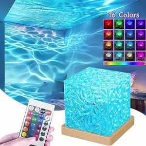 16 color Northern Light Projection Night Light, Luminous Cube Crystal Light, Led Ambient Light, Aurora Projector Lamp, with Touch/Remote Control, USB Wave Night Light Projector, Valentine's Day Decoration, Room Decoration, Bedroom, Gift