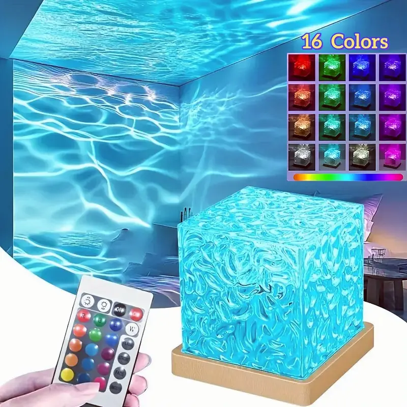 16 color Northern Light Projection Night Light, Luminous Cube Crystal Light, Led Ambient Light, Aurora Projector Lamp, with Touch/Remote Control, USB Wave Night Light Projector, Valentine's Day Decoration, Room Decoration, Decorative Light, Bedroom, Gift