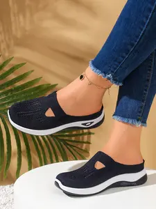 New Breathable Mid-Heel Women's Sandals, Hollow Out Mesh Soft Sole, Casual Flat Shoes for All Seasons, Slip-On Comfortable Footwear