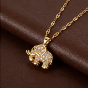 Elephant Cubic Zirconia Pendant Necklace, Dainty Copper Metal Jewelry with Sparkling Stone Detail, Delicate Accessory for Daily Wear Party Events and Casual Outings