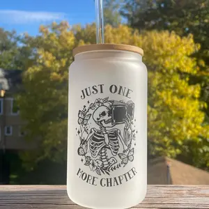 Just one more chapter glass| Book Lover Gift| Just one more chapter| Bookish Iced coffee cup| Skeleton Cup| Book Lover| Book Lover Cup
