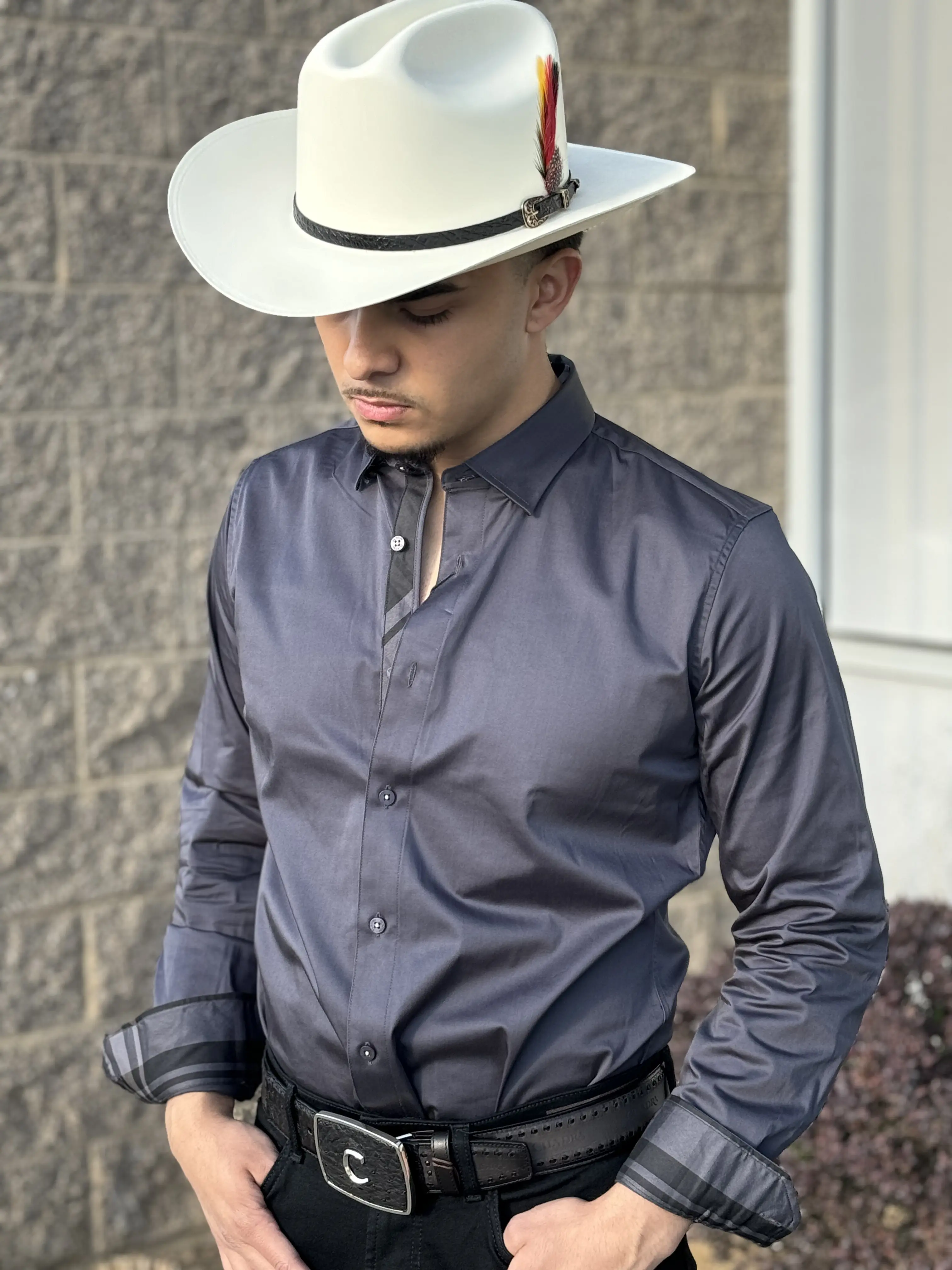 Platini Camisa Fina - TKL10849 (CHARCOAL) (Stretch)