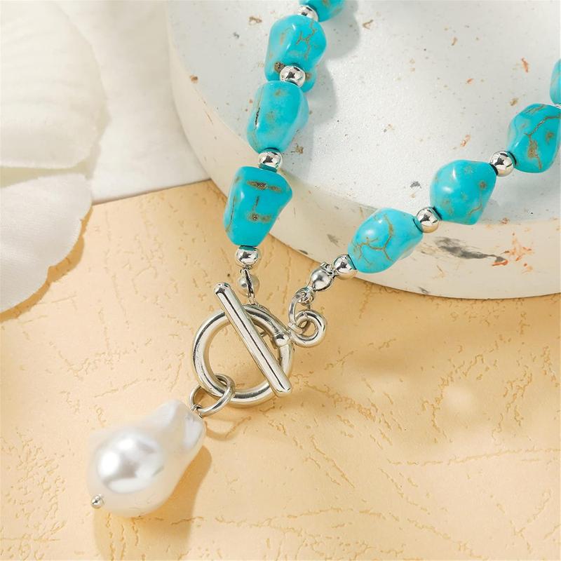 Turquoise necklace, boho long turquoise beaded necklace vintage ethnic Bohemian turquoise pendant necklace Western turquoise jewelry gifts for women
