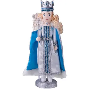 Snow Queen 14 Inch Traditional Wooden Nutcracker, Festive Christmas Décor for Shelves and Tables