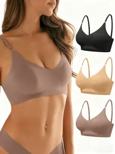 V Neck Bra Padded Seamless Adjustable Straps Bralettes Everyday Basic Sleeping Bras Multiple Pack