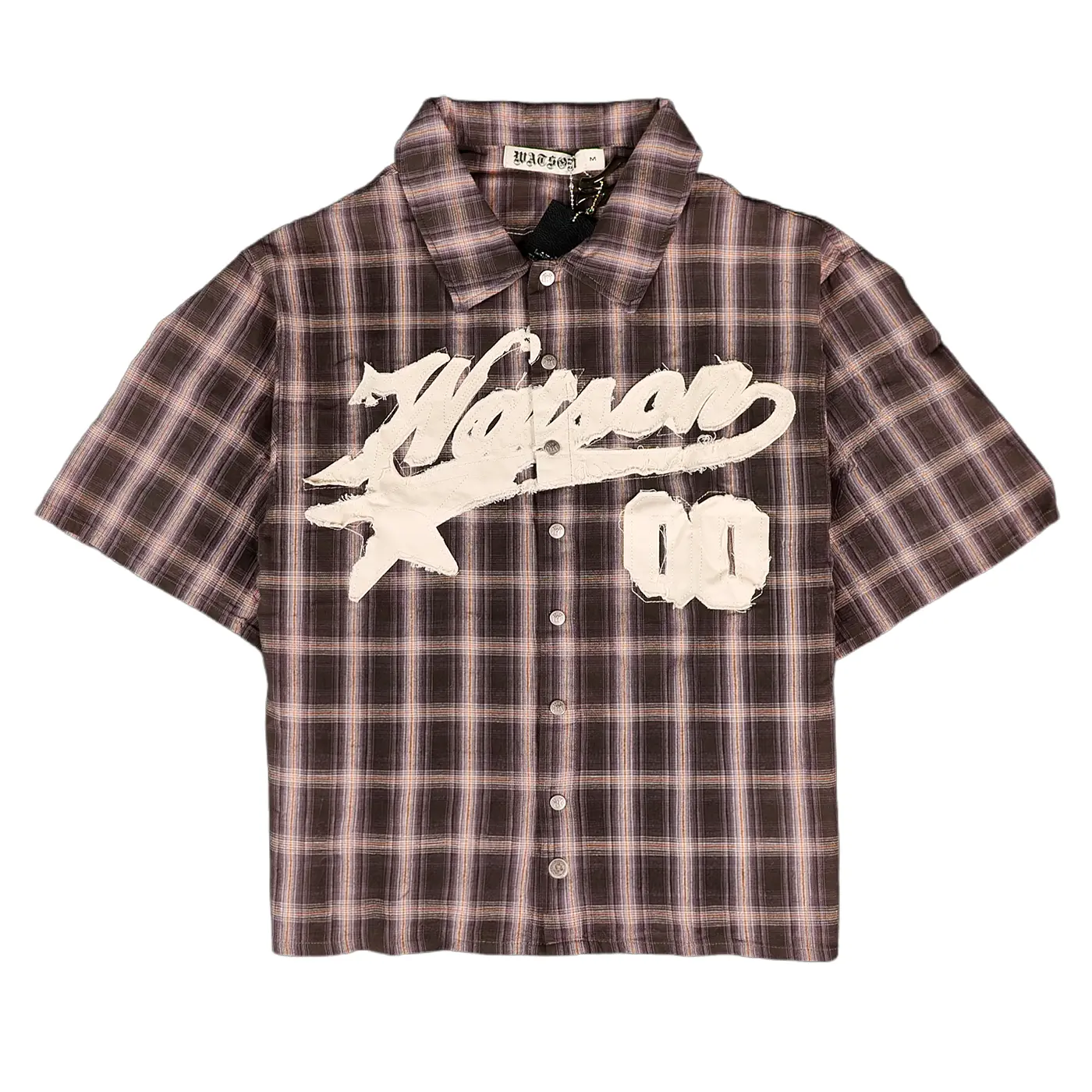WATSON STUDIOS DISTRESSED BLACK SHORT SLEEVE FLANNEL SHIRT