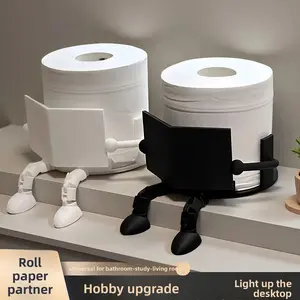 Creative Little Man Reading Book Toilet Paper Holder, Fun Resin Tissue Stand, Trendy Bathroom Toilet Paper Storage & Aesthetic Room Decor