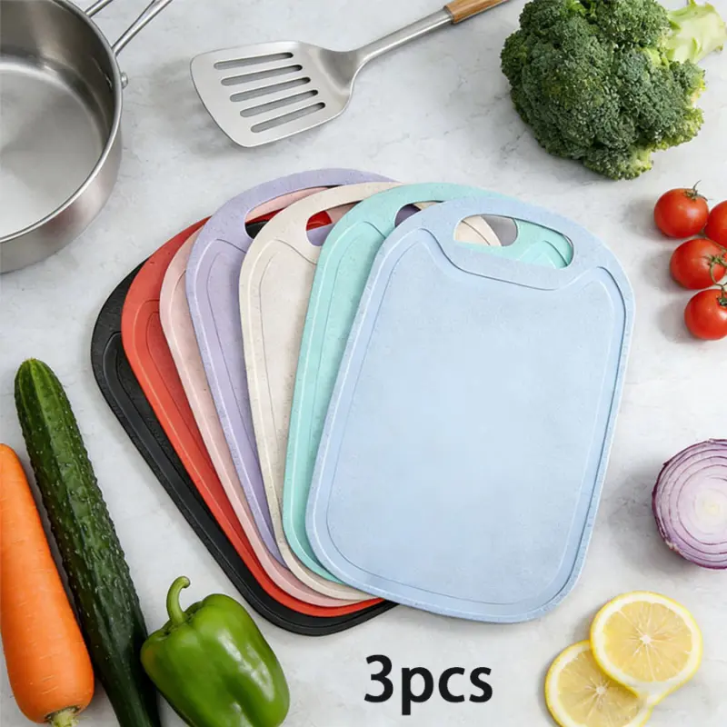3 pieces of food grade durable plastic material, vegetable cutting board, different colors can be used to distinguish between raw and cooked ingredients, kitchen supplies, kitchen decoration (colored)