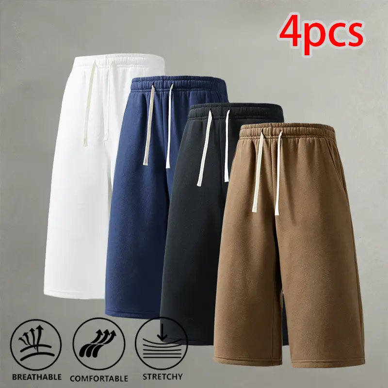 Men's Multi-Color Drape Knit Shorts 4-Pack Combo - Polyester, Skin-Friendly, Stretchy, Athletic, Drawstring, Loose-Fit, Multi-Size Everyday, Jogging, Lightweight Workout Shorts, Everyday Shorts