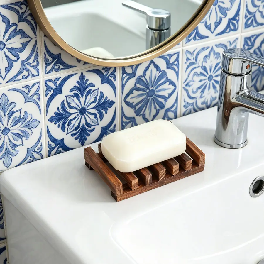 1/2pcs Natural Wooden Soap Dish, Slatted Drainage Soap Holder