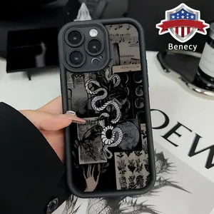 Phone Case for iPhone 15 16 14 Pro Max 13 12 11 XR XS Plus E  Snake Pattern Anti-Scratch Shockproof TPU Bumper Drop-proof Cover Cellphone Protective Casing