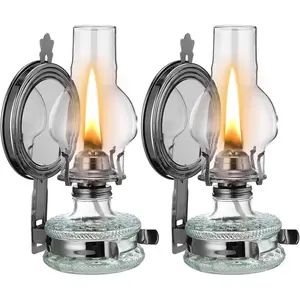 2 Pieces Large Wall Mount Vintage Kerosene Lamp Hanging Hurricane Clear Glass Oil Lantern for Indoor Home Tabletop Decor Emergency Lighting, Dark Grey, 10.6 oz