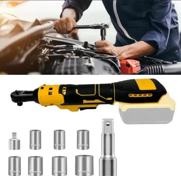 20V MAX Cordless 90° Electric Ratchet Wrench Kit, 3/8" Drive, 45 Ft-lbs Torque, Includes Gloves & Sockets, Battery Interface Removal Tool, Ideal for Tight Spaces & DIY Maintenance