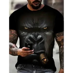 Street Style 3D Gorilla Print Round Neck Plus Size Short Sleeve Summer Novel Short Sleeve T-shirt