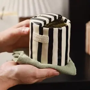 Hand-Drawn Striped Half-Cover Ceramic Coffee Mug, Insulated Cup Design, Valentine's Day, Christmas, Mother's Day Gift